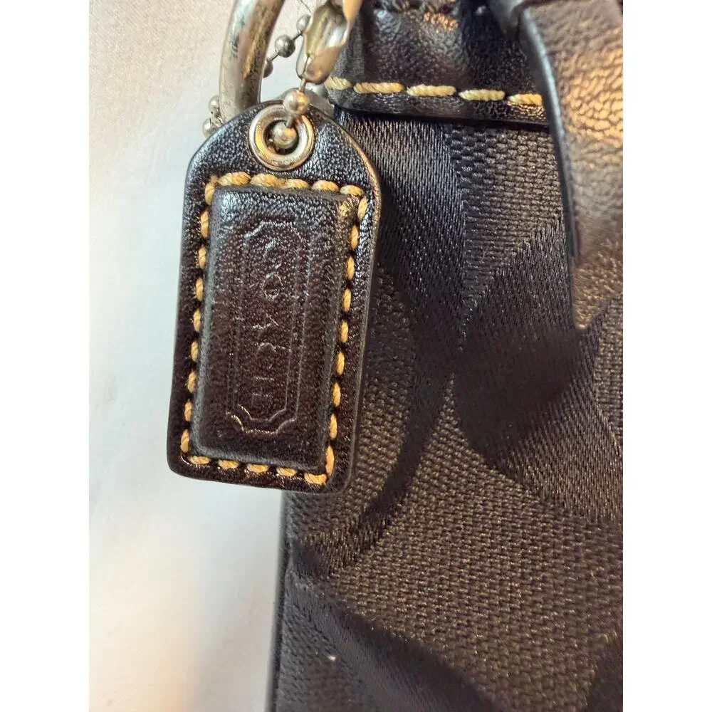 Coach Signature jacquard Crossbody Bag 4680 blsck Canvas Leather Trim Authentic - Picture 5 of 7